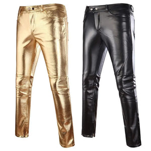 Faux Leather Skinny Pants with Button Detail for Motorcycle Fashion - Alt Style Clothing