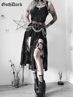 Dark Split Gothic Lace Bandage Midi Dress - Alt Style Clothing