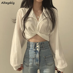 Blouse Crop Top – Long Sleeve Casual Shirt - Alt Style Clothing