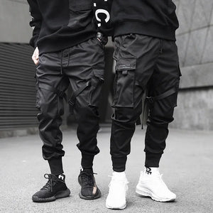 Men's Gothic Cargo Pants with Ribbons – Edgy Harem Jogger Style - Alt Style Clothing