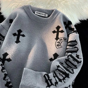 Round Neck Sweater High Street Couple Knitted Oversized Pullover - Alt Style Clothing