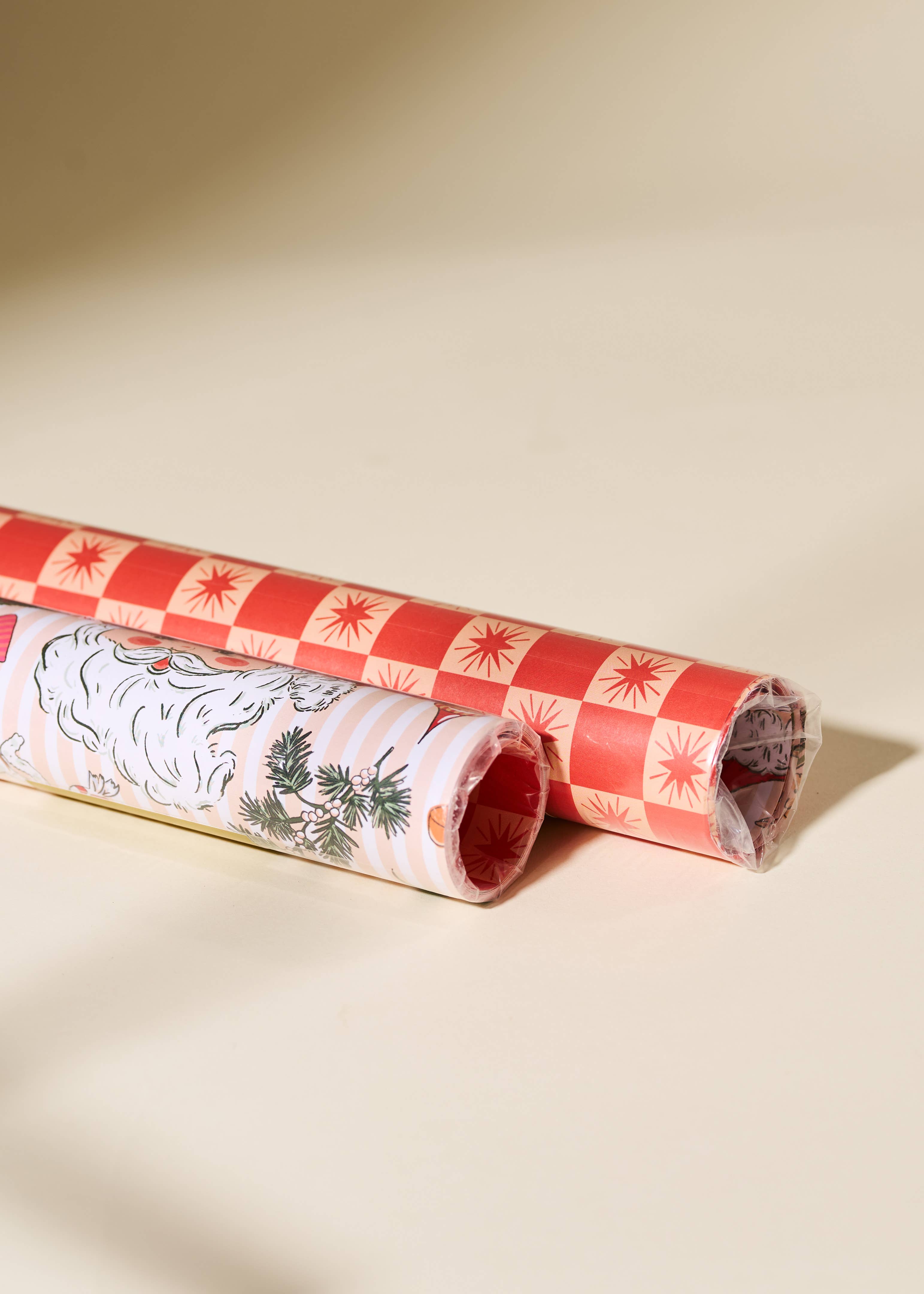 nostalgic christmas red star checked gift wrap | 3 Sheets