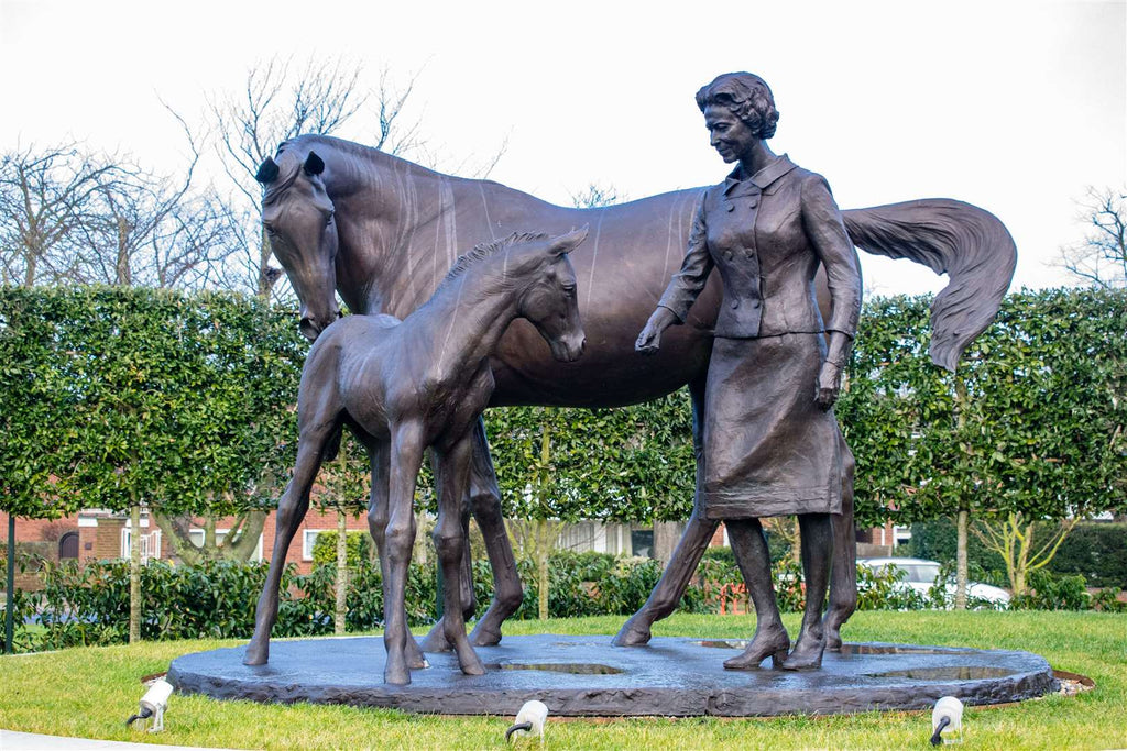 The Queen's statue in Newmarket near the entrance to the Rowley Mile