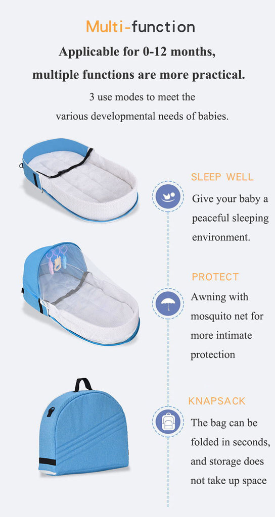 Portable Infant Bed with Mosquito Net - Certified, Chemical-Free