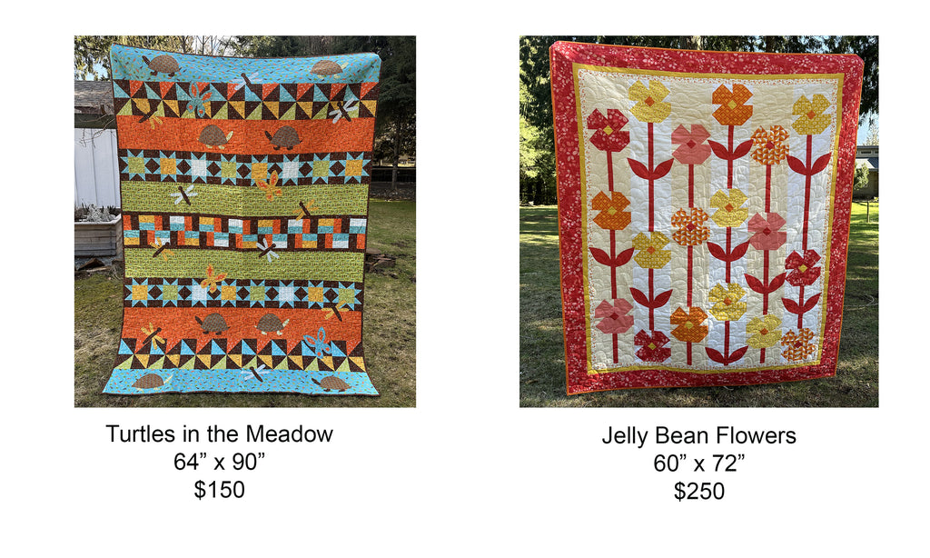 Turtles in the Meadow and Jelly Bean Flowers Quilt Samples for Sale