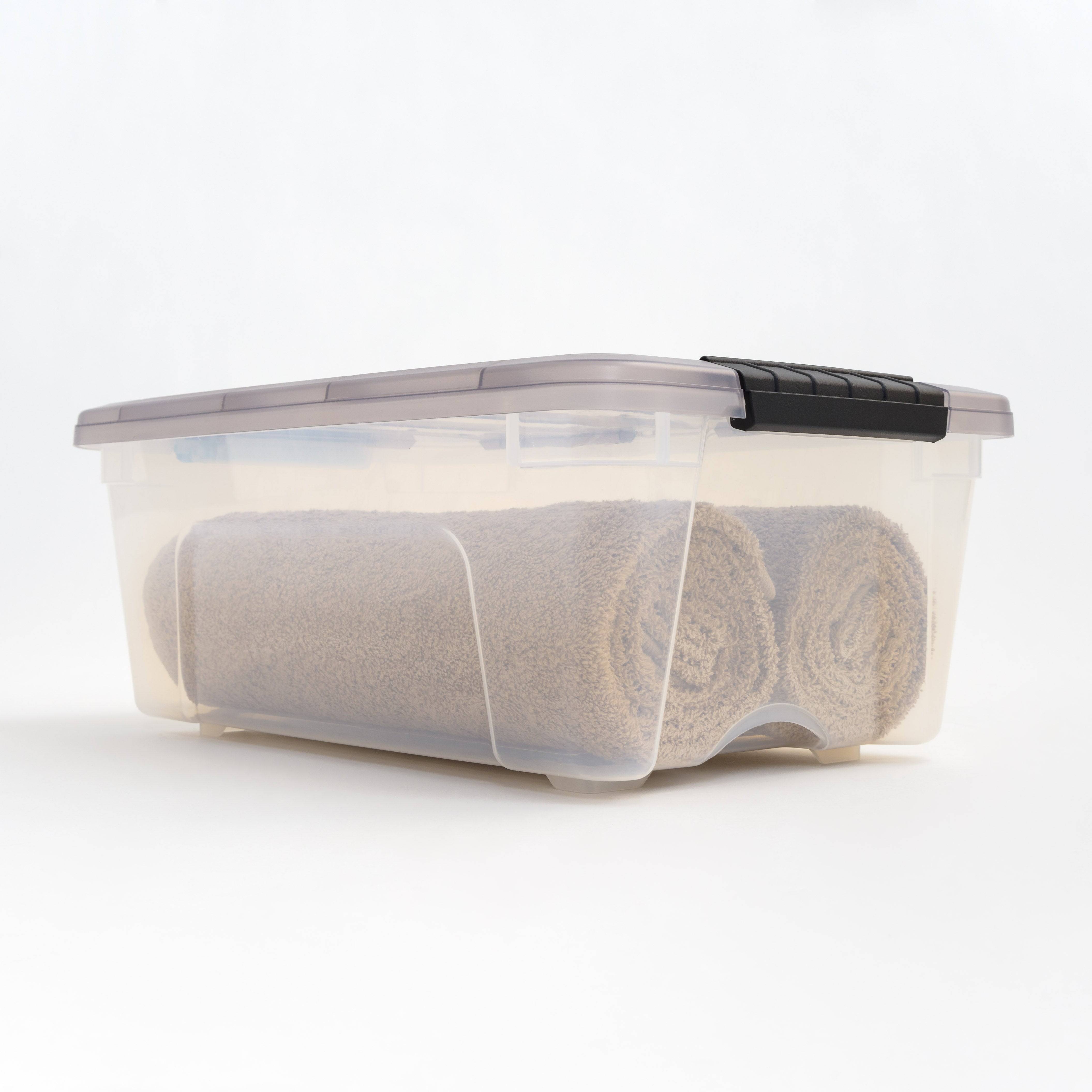 3 Gallon Stack & Pull® Clear storage Box, Lid Gray, pack of 8