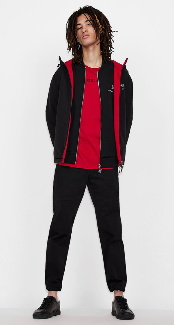 ARMANI EXCHANGE RECYCLED REVERSIBLE NYLON WINDBREAKER (BLACK/Red