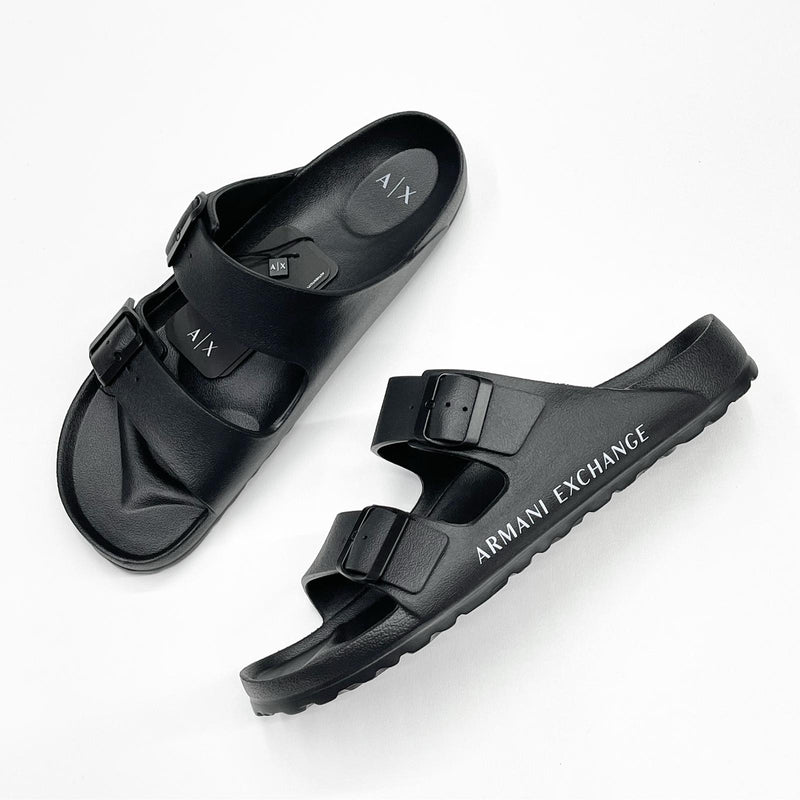 Introducir 72+ imagen armani exchange sandals with logo straps