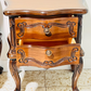 2 drawers antique brown scroll print end tables 