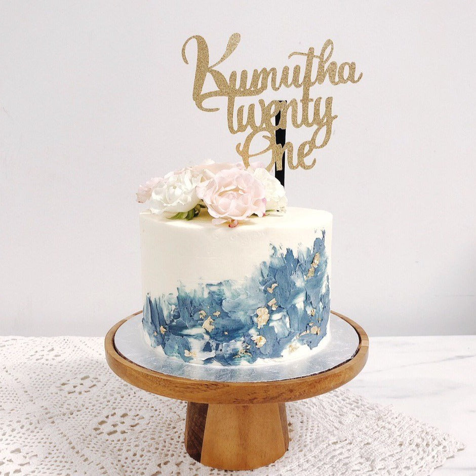 Navy Blue Abstract Floral Cake – Honeypeachsg Bakery