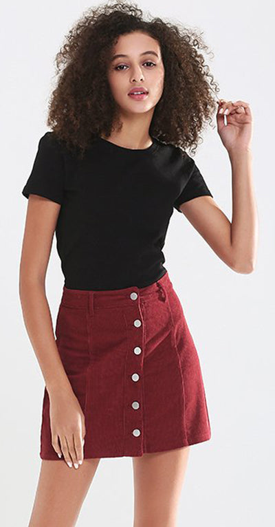 a line coruroy button down mini skirt