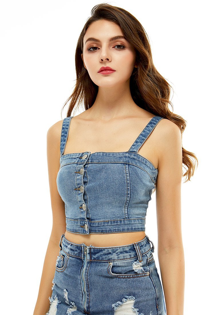 Button-up denim bralet