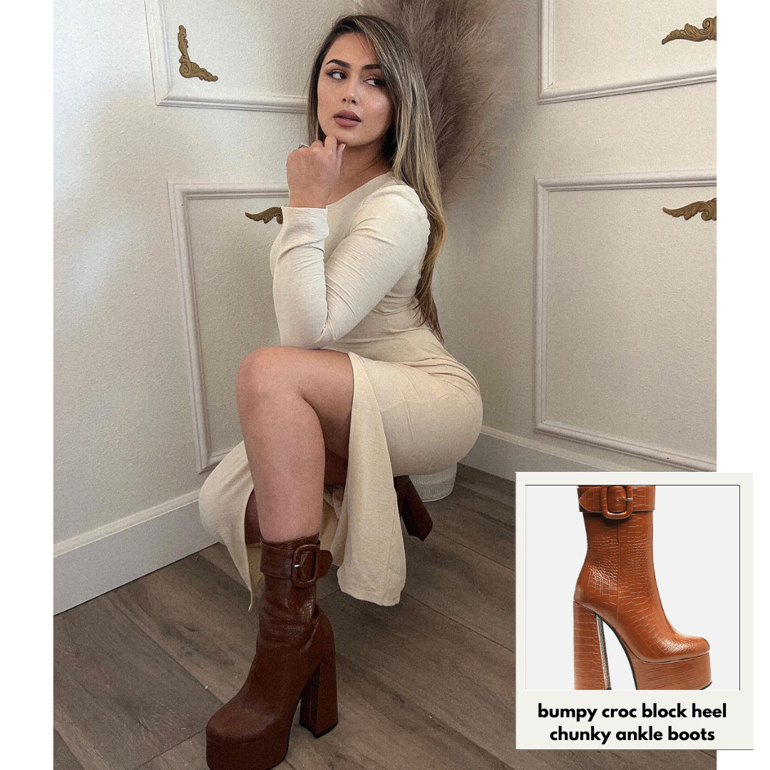 Bumpy Croc High Block Heeled Chunky Ankle Boots