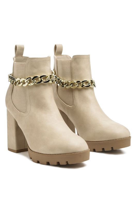 Chain Strap High Heeled Chelsea Boots