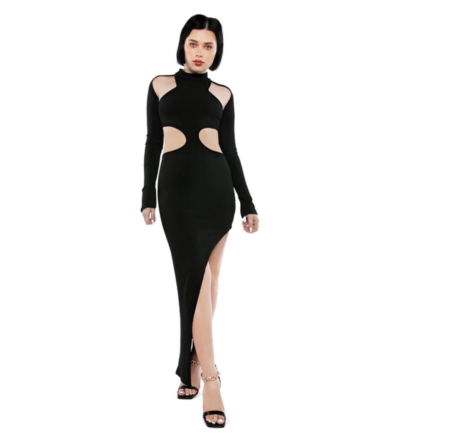 Cut Out Black Bodycon Maxi Dress