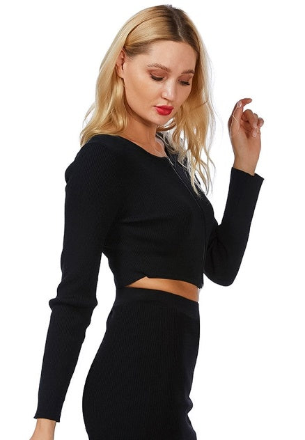 FULL SLEEVE KNITTED CROP CARDIGAN