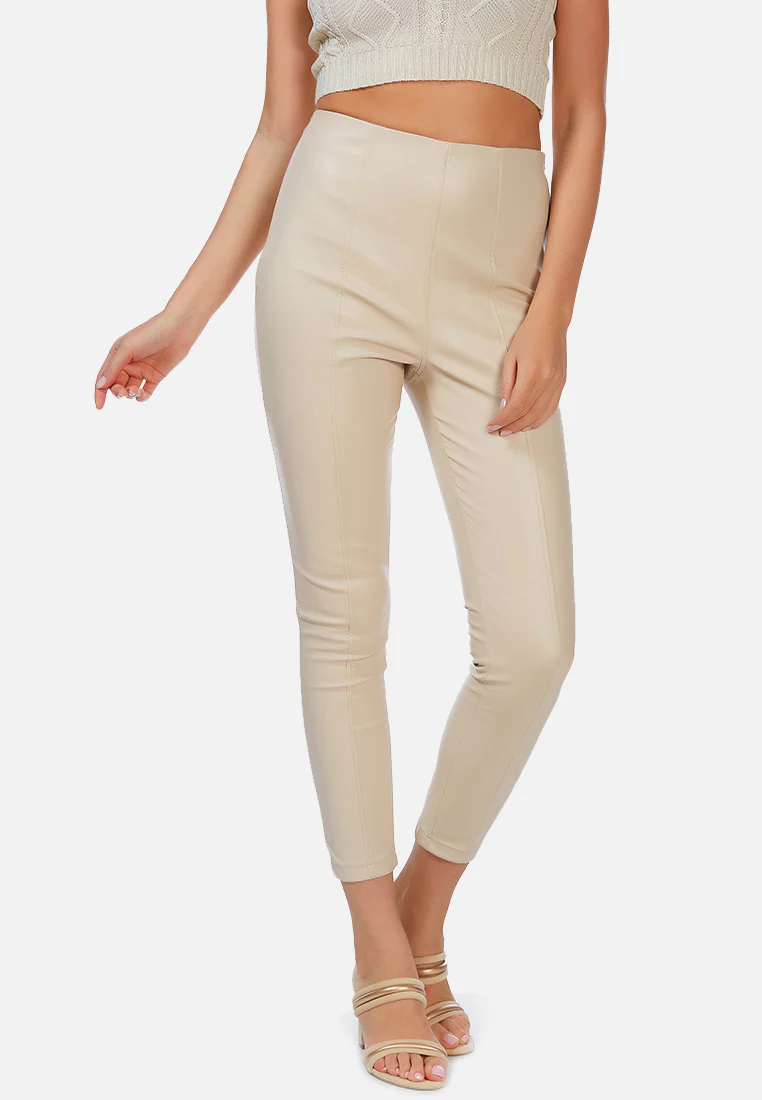 Formal Straight Faux Leather Trousers