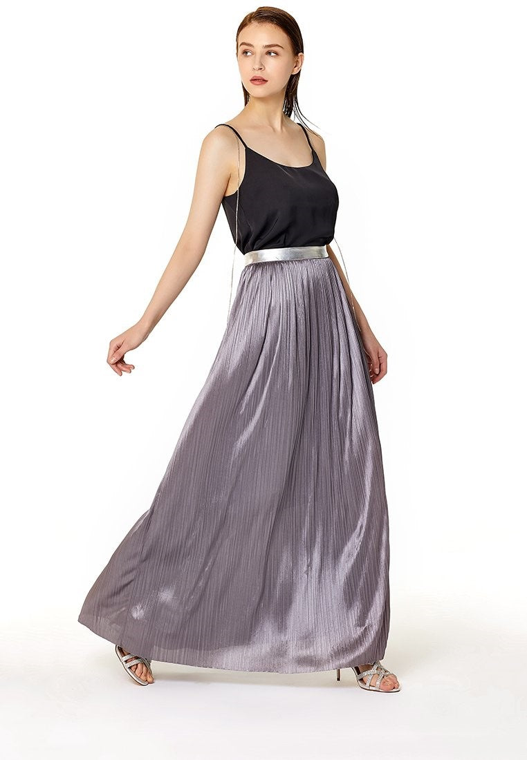 grey pleated maxi skirt