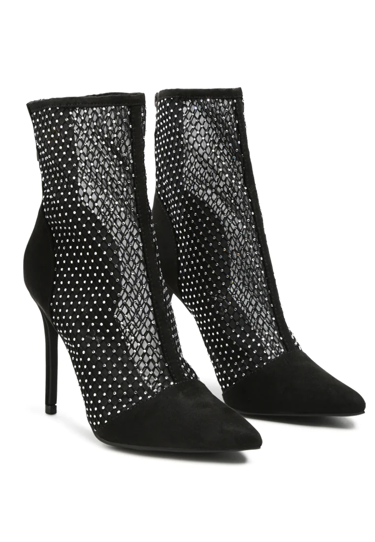 Jazz Mesh Diamante Detail High Heel Boots