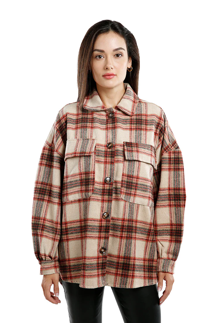 Long Sleeves Oversized Checkered Shacket