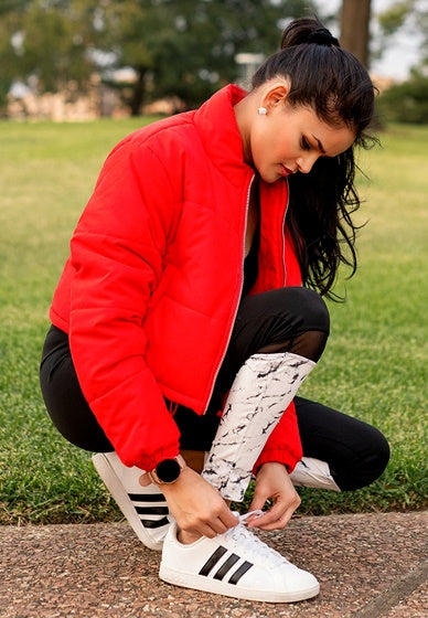 RED CROPPED PUFFER JACKET