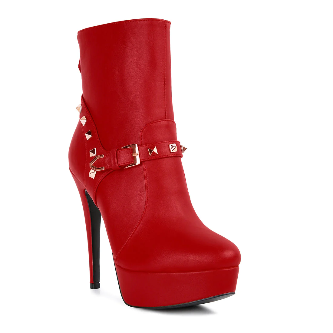 Red Metal Stud Ankle Boot