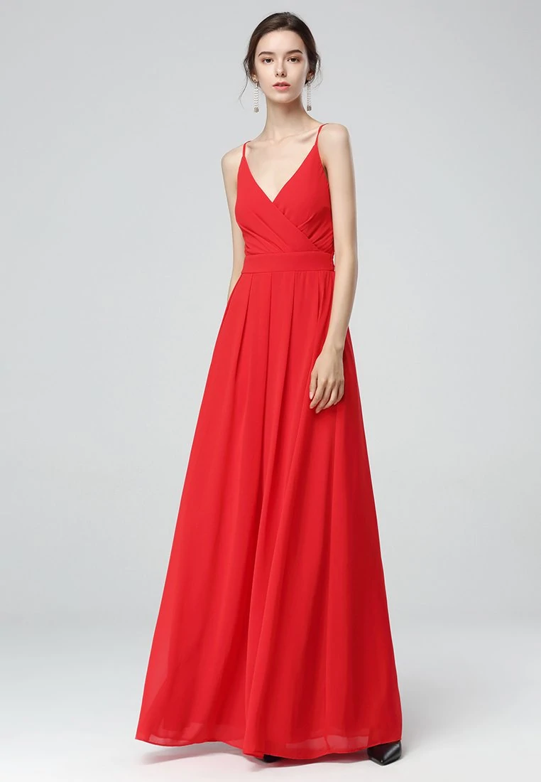 Spaghetti V- Neck Maxi Vestido