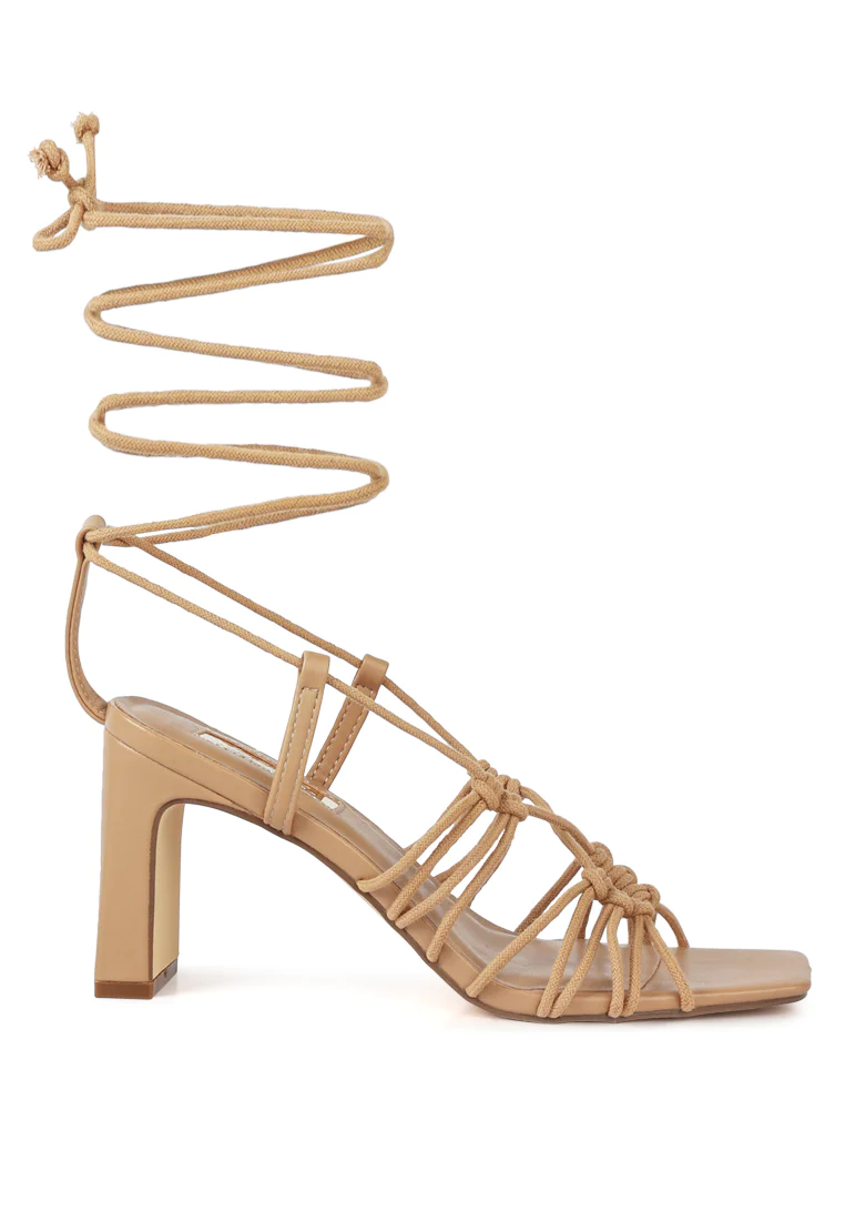 Strings Attach Braided Tie Up Block Heel Sandals