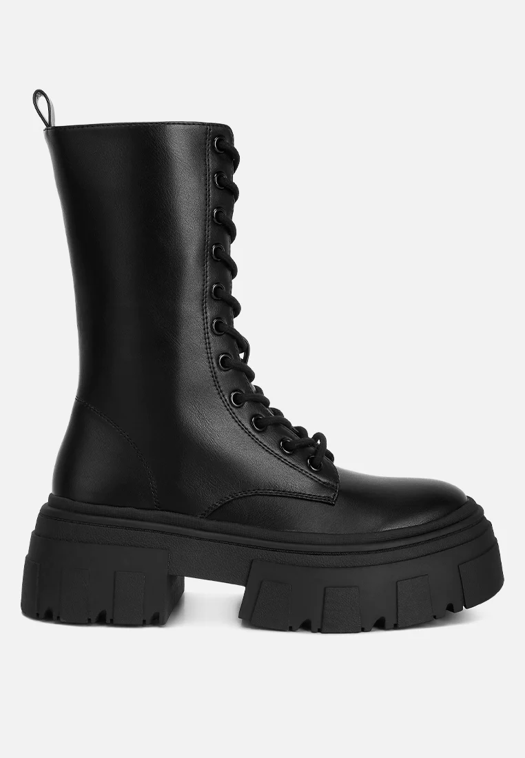 Tatum Faux Leather Combat Chunky Boots