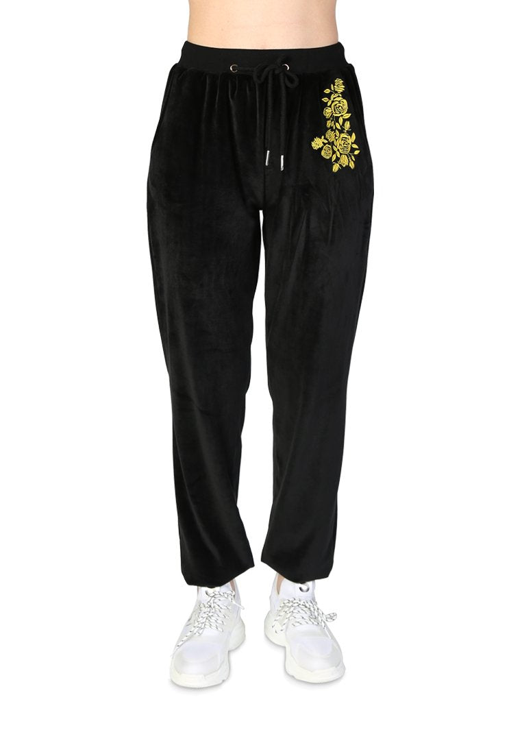 VELOUR CUFFED JOGGERS WITH DRAWSTRING