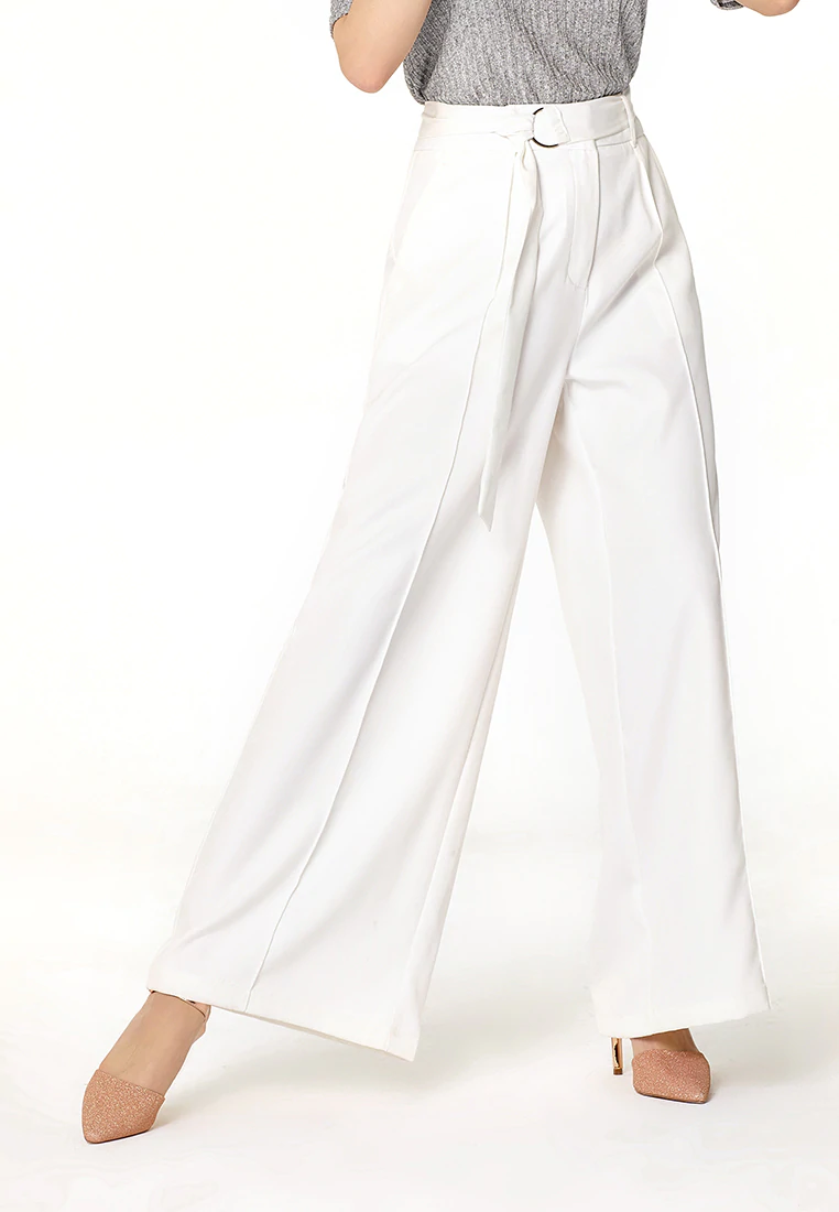 WHITE WIDE LEG FLARED TROUSERS