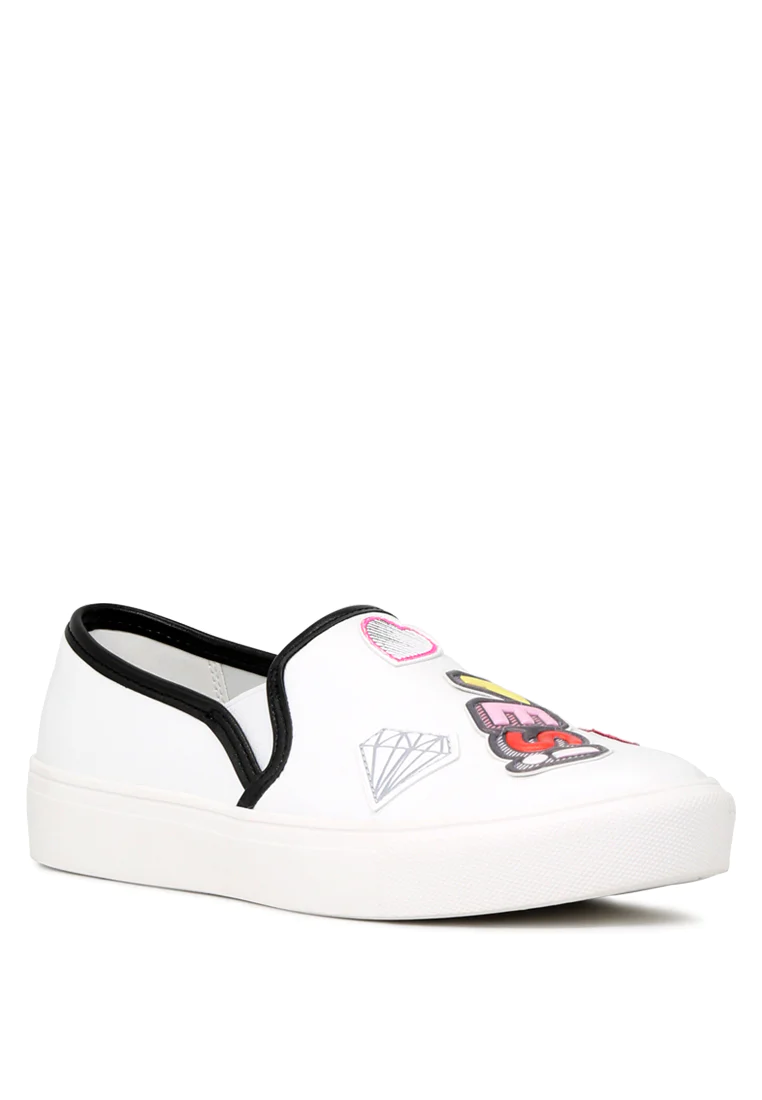 White Slip On Patchwork Sneakers