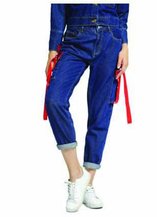 red ribbon denim jeans