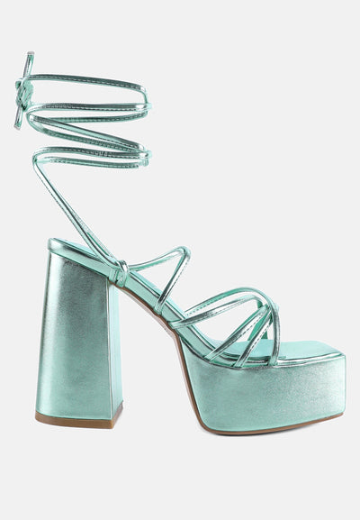 croma metallic block heeled lace up sandal#color_green