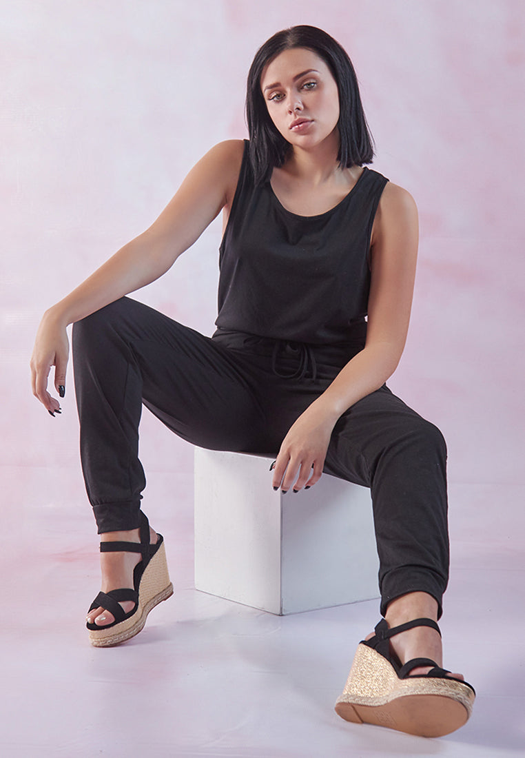 BLACK AS NIGHT DRAWSTRING JUMPSUIT