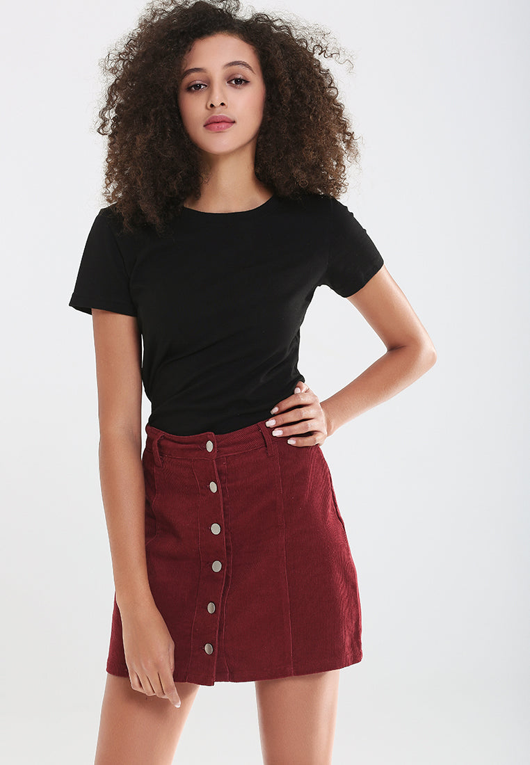 A-LINE CORDUROY BUTTON DOWN MINI SKIRT