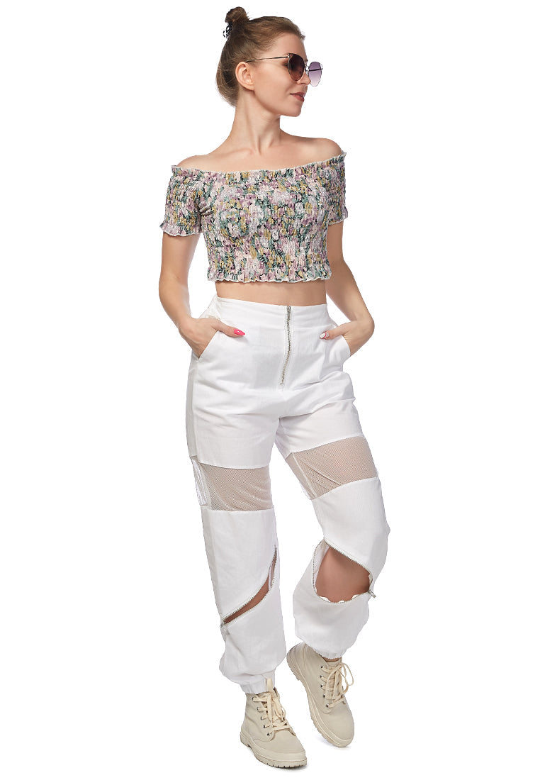 Mesh con cremallera pantalones de pista