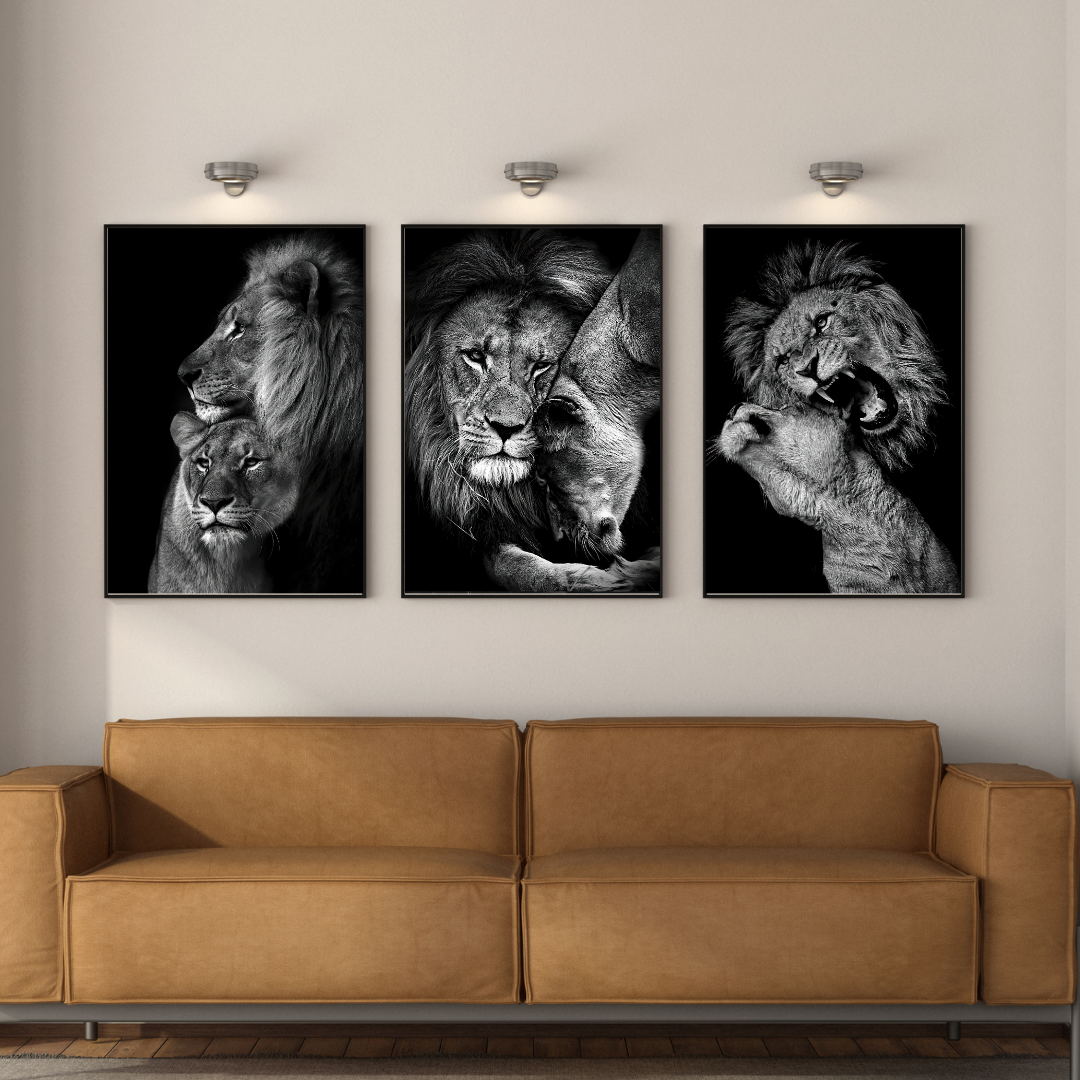 affiches de lion et lionne en noir et blanc