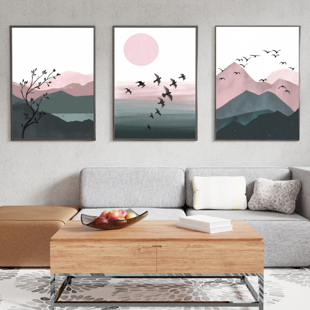 affiche paysage abstrait rosé