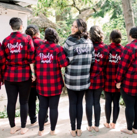 Bachelorette Bride to be and Bridesmaid Flannels with Back Design Bridal Party