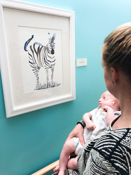 Zebra -stars and stripes - Sally Evans watercolor painting Childrens Hospital Denver Elysian and Odin