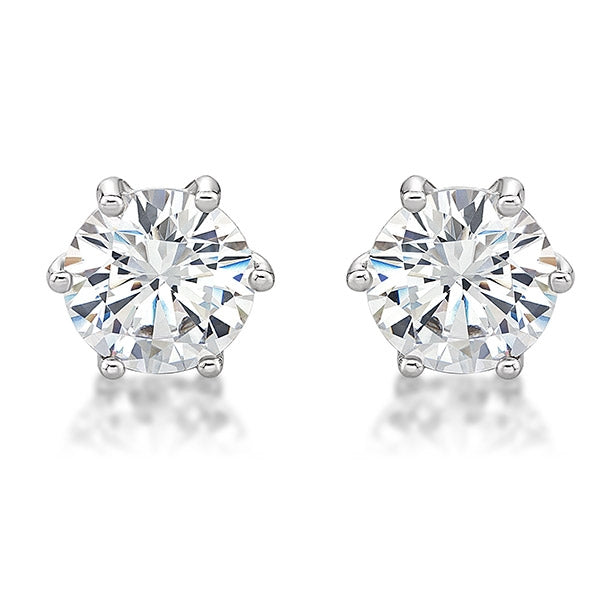 Round Brilliant Cut Stud Earrings, Tension Back, Woven Set 4 Ct. Tw. | 14K White Gold by Diamond Nexus