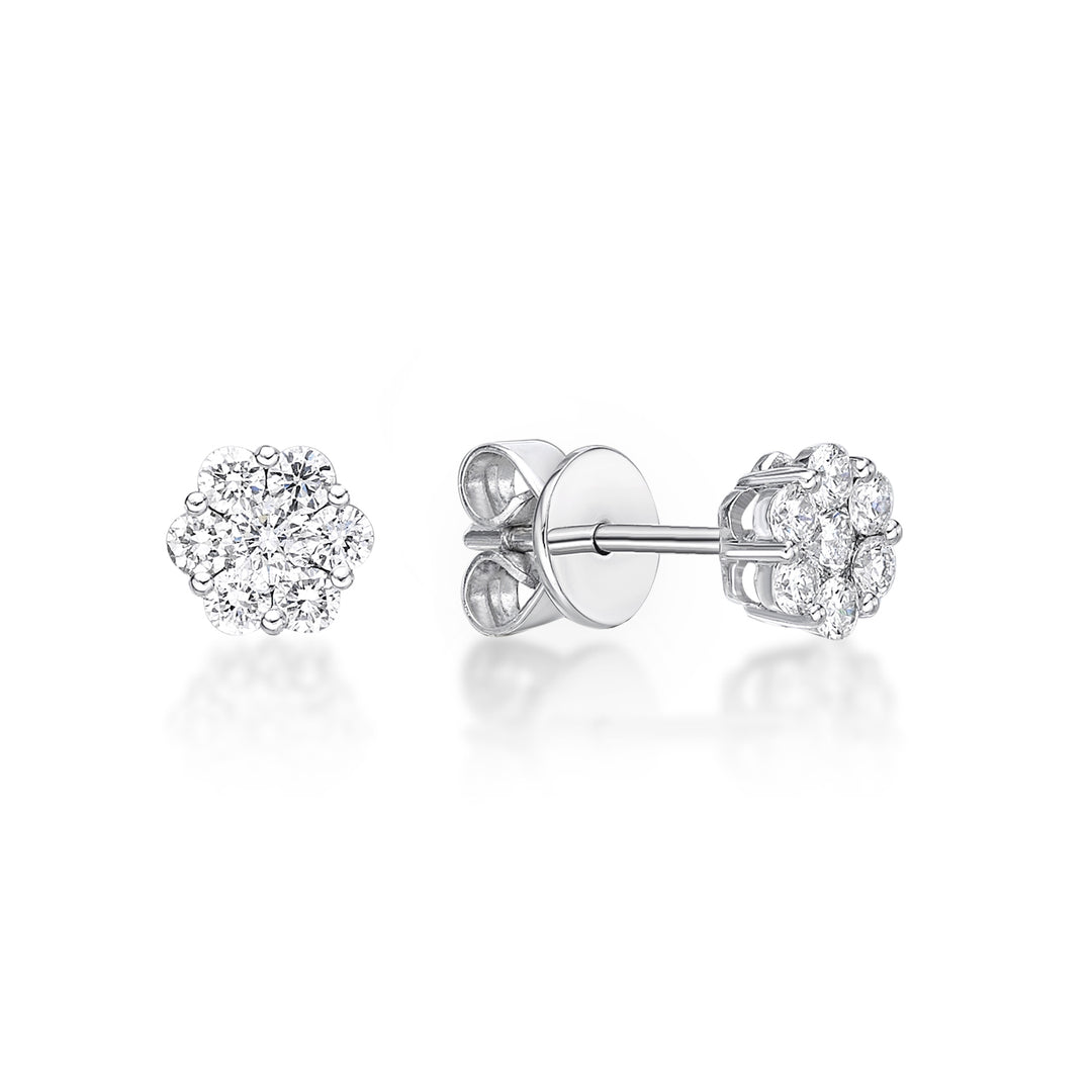 Round Brilliant Cut Stud Earrings, Tension Back, Woven Set 4 Ct. Tw. | 14K White Gold by Diamond Nexus