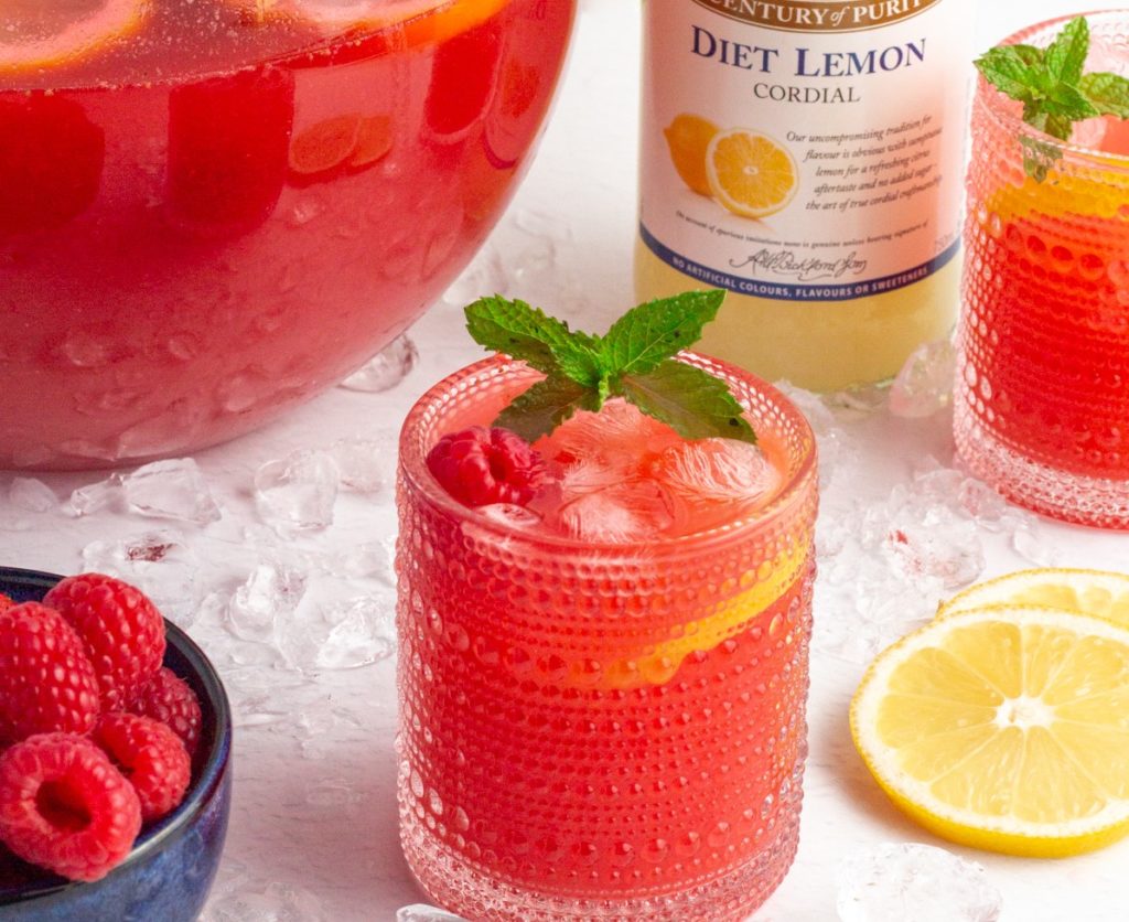 raspberry lemon punch mocktail with Bickfords diet lemon cordial