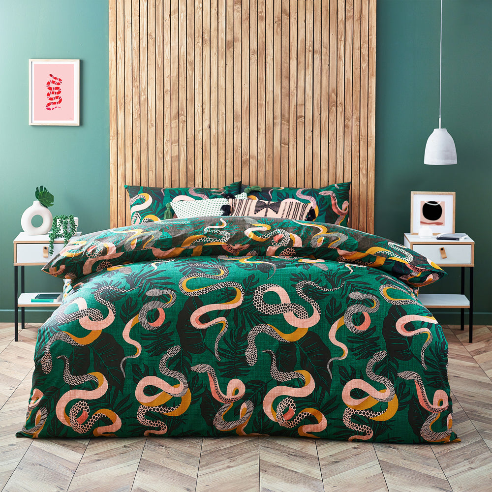 Photos - Bedspread / Coverlet Serpentine Tropical Duvet Cover Set Juniper Green, Juniper Green / Single