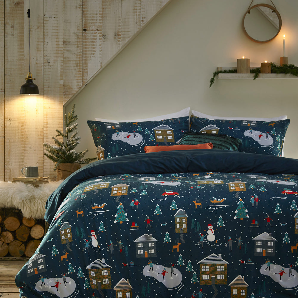 Photos - Bedspread / Coverlet Winter Pines Pyjama Fleece Christmas Duvet Cover Set Navy, Navy / Toddler/