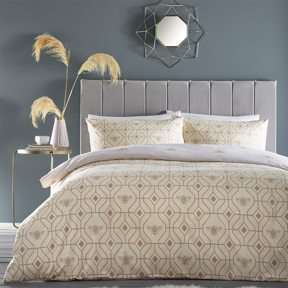 Photos - Bedspread / Coverlet COVER Bee Deco Geometric Duvet  Set Champagne, Champagne / Single BEEDECO/D 