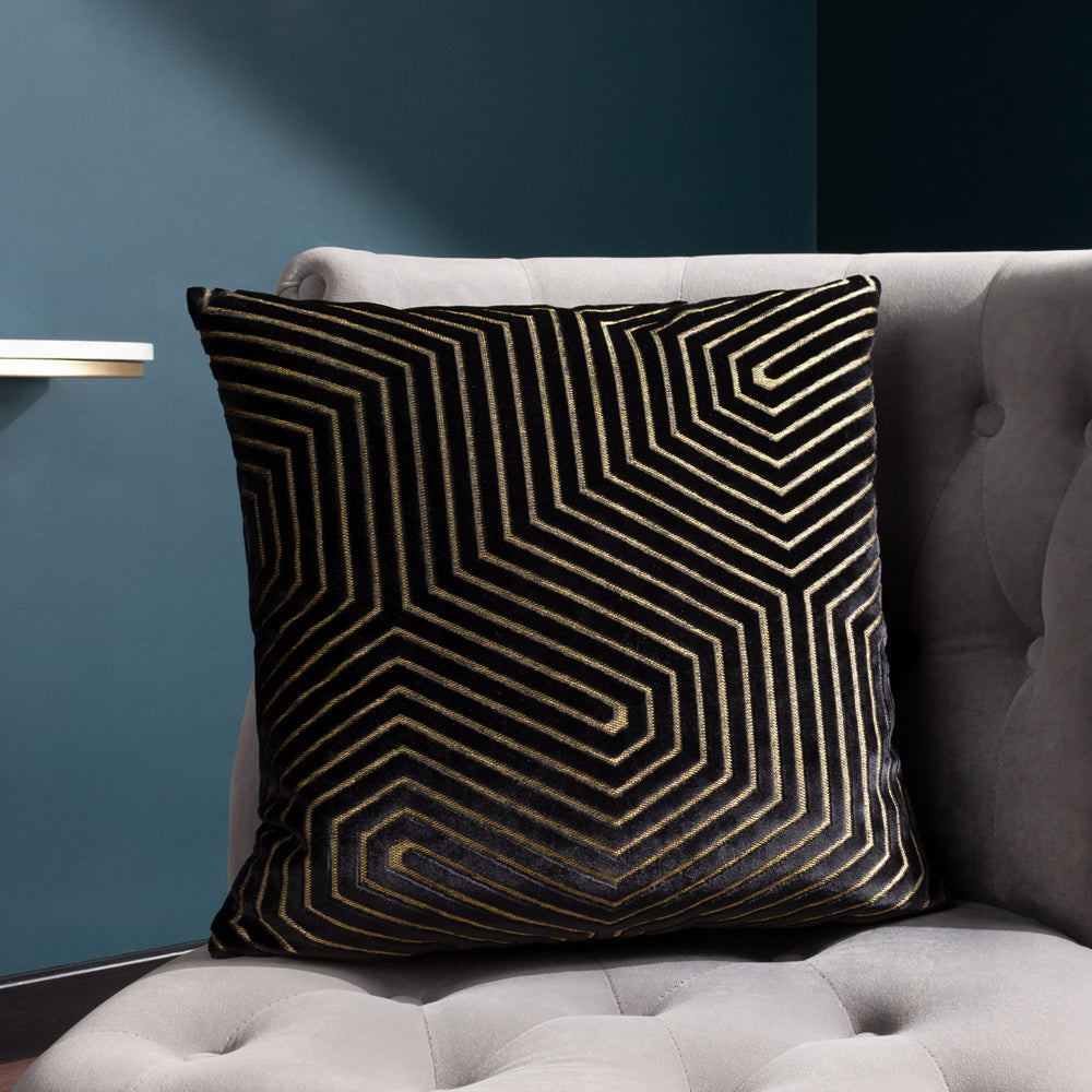 Photos - Pillow Evoke Cut Velvet Cushion Black, Black / 45 x 45cm / Polyester Filled EVOKE