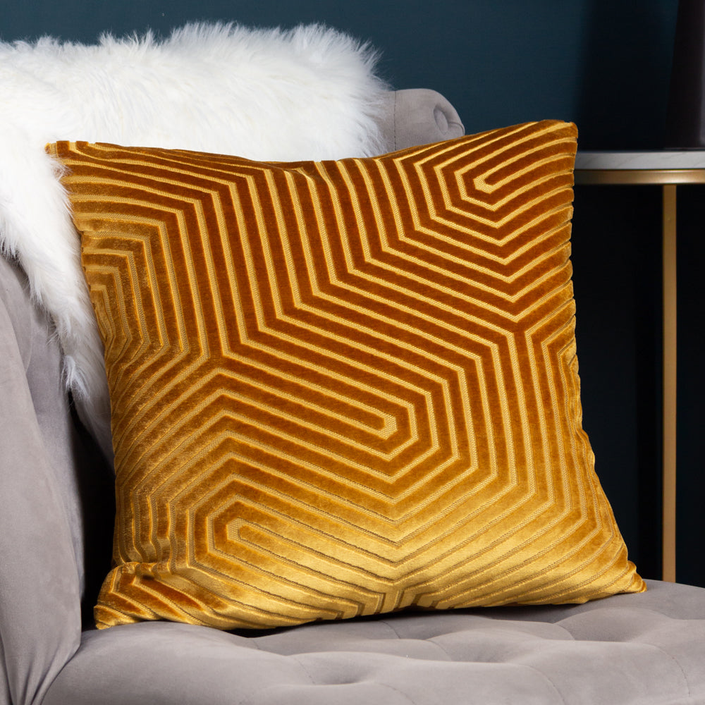 Photos - Pillow Evoke Cut Velvet Cushion Gold, Gold / 45 x 45cm / Polyester Filled EVOKE/H