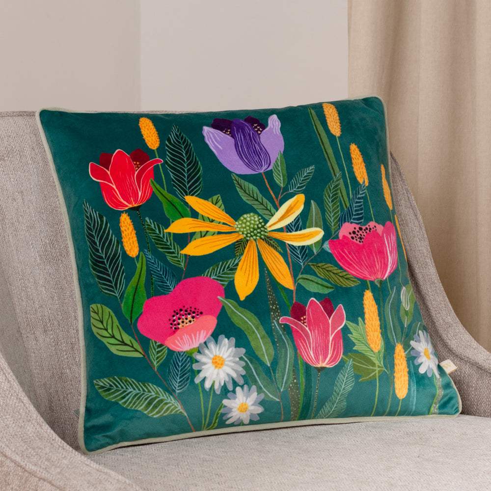 Photos - Pillow House of Bloom Celandine Cushion Teal, Teal / 43 x 43cm / Polyester Filled